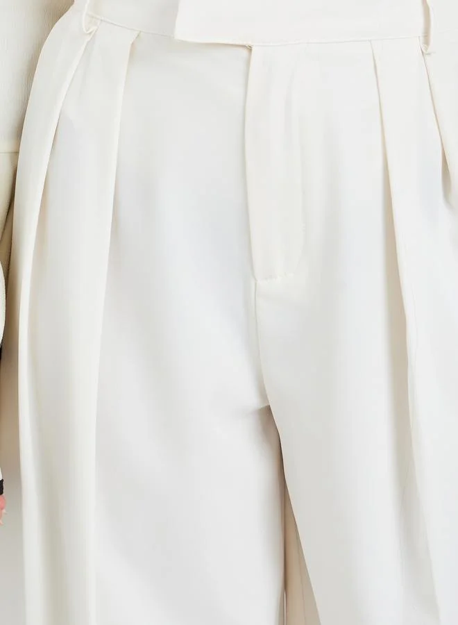 Styli Women Cream Wide Leg Trousers